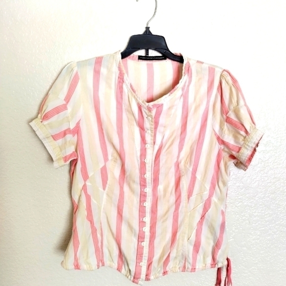 Le jean de marithe francois girbaud striped cinch blouse sz Xl - Picture 1 of 7